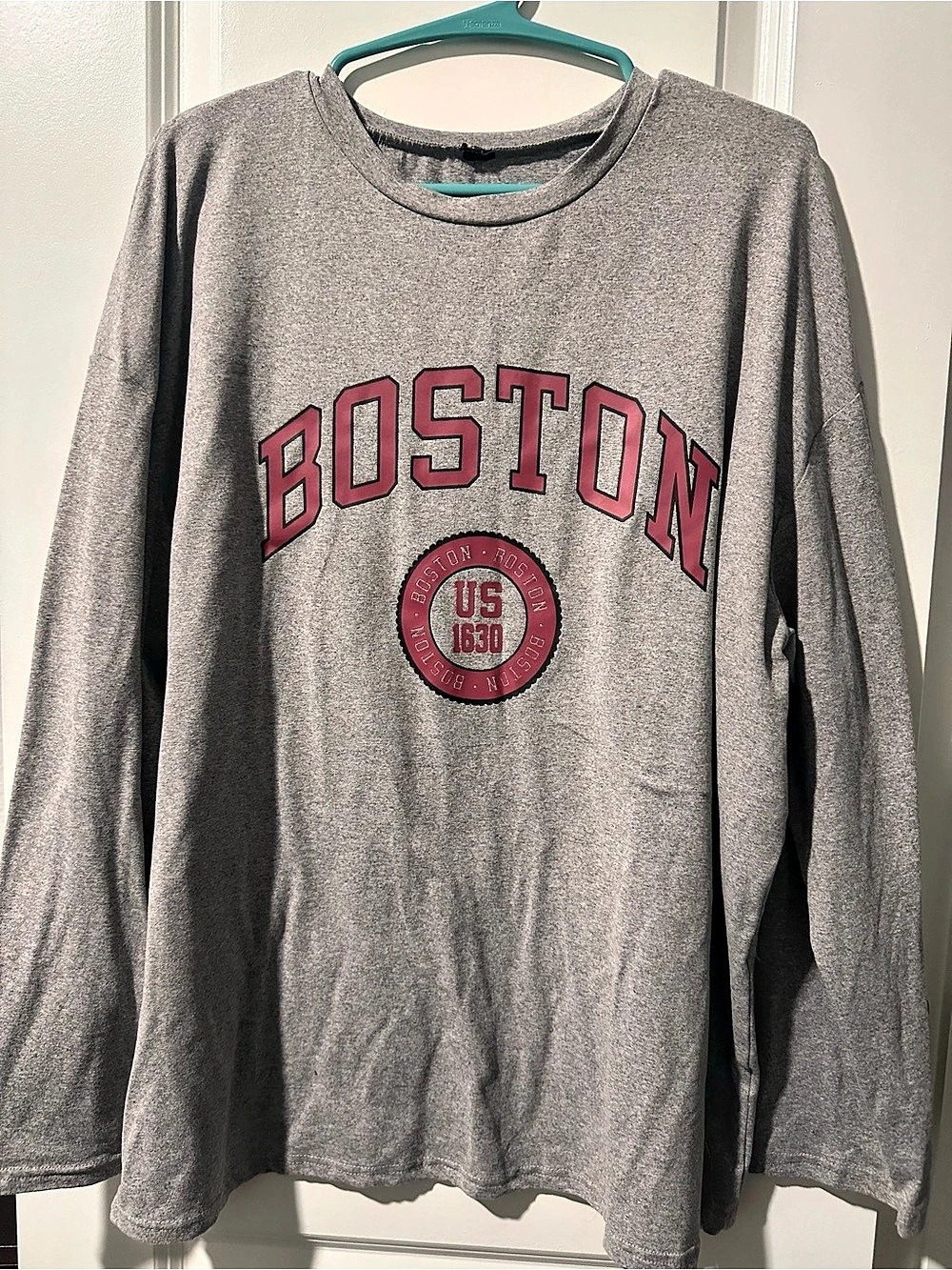 Shein Boston Long Sleeve Graphic Tee in Gray